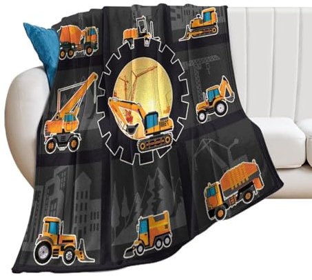 COALHO Überwurf für LKWs, Sofa, Couch, flauschig, warm, niedlich, Stadtbau, schwere Maschinen, Bagger, Kran, Fahrzeug, Auto, Bett, Plüsch, Überwurf, Flanell, 80 x 100 cm (B x L)