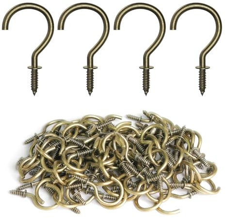 RELBRO Screw Hooks, 1 Inch Metal Screw in Cup Hooks, Bronze, 100 Pcs