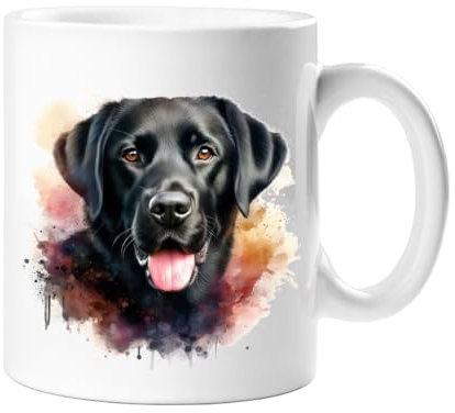 Stag Gallery Black Labrador Retriever Lab Dog Watercolour Splash Effect Gift 10oz Ceramic Mug Artistic Colourful Coffee Tee
