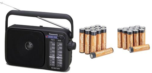 Panasonic RF-2400DEG-K - Radio Portátil FM/Am, (770mW, Iluminación LED, FM/Am & Amazon Basics -Alto Rendimiento Pilas Alcalina AA y AAA, Combinado: 12 AA 12 AAA, 24 Unidad