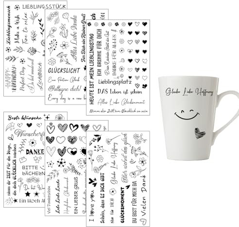 Rub on Sticker, 6 Blatt Rub on Folie, Transferaufkleber, Sprüche Aufkleber für Möbel, Glas, Holz, Kerzen, Scrapbooking, Fotoalbum, DIY Deko (Alltag, Schwarz)