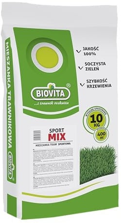 Biovita Sport Rasen, Grassamen, Rasensamen für Sporttees 10 Kg – Robuste, trittfeste Gras-Saat für Sport- und Spielflächen, schnelles Wachstum und langlebige Ergebnisse