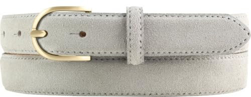 BELTINGER Damen-Gürtel aus Veloursleder 2,5 cm | Velour-Ledergürtel für Damen 25mm | Wildleder-Gürtel mit runder, goldener Gürtelschließe | Hellgrau 80cm