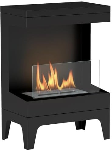 HOMCOM Camino a Bioetanolo da Terra con Bruciatore 0.9L per Durata 3.3 Ore, Biocamino in Acciaio e Vetro, Caminetto a Etanolo Autoportante Copertura 20㎡, 38x22x54 cm, Nero