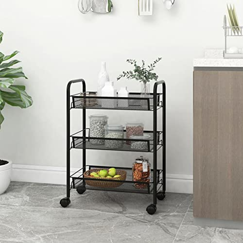 Xichuzi Carrito de Cocina 3 Niveles Hierro Negro 46x26x64 cm, Carro De La Compra, Carrito Auxiliar, Almacenaje Cocina, Carro De Herramientas, Utensilios Cocina