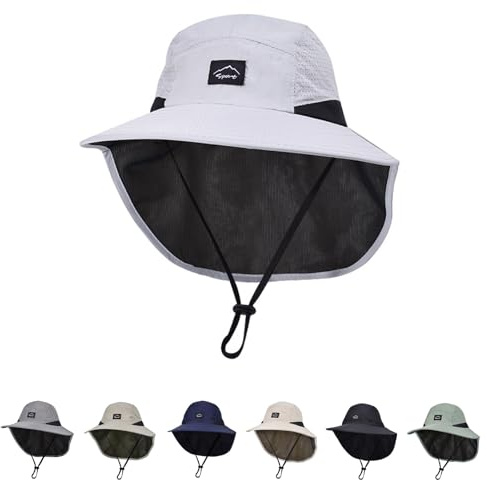 Outdoor Kids Sun Hat with Neck Flap UPF 50+ Qucik Dry Breathable Bucket Hats for Baby Boys Girls Safari Fishing Beach Hat Summer Adventure Light Grey Age 2-12 Years