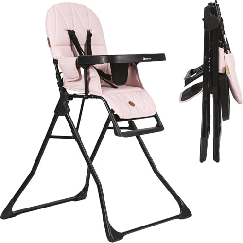 Olmitos – Trona para Bebé Plegable Ligera y Ultracompacta MINNA – Trona portátil de viaje 4.9kg ergonómica con Funda Acolchada de 6 meses a 3 años - reposapiés ajustable y Arnés 5 Puntos, Rosa