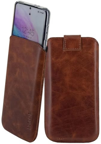 Suncase Leder Tasche kompatibel mit Samsung Galaxy S25 5G Hülle mit ZUSÄTZLICHER Case Handytasche (mit Rückzugsfunktion und Magnetverschluss) in Tabak braun