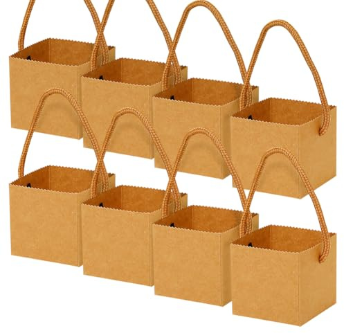 40 Pcs Small Succulent Gift Bags Square Present Bags Kraft Paper Candy Goodie Bags Plain Goody Bags Small Plant Wrap Bags Succulent Party Favor Bags with Rope Handle for Guests