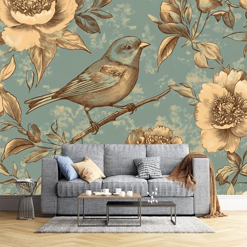 JEDTAKCT Papier Peint Panoramique Animaux Rétro 300X210Cm - Photo Décoration Murale – Papier Peint Mural Pour Cuisine Chambre, Salon, Fond Tv - Esthétique Du Milieu Du Siècle - Revêtement Mural