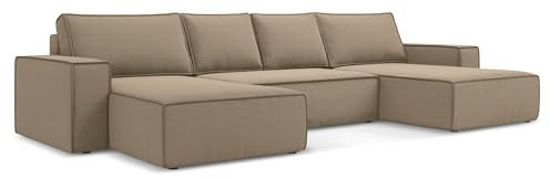 Kimo 4-Sitzer Ecksofa U-Form in Beige - XXL Wohnlandschaft aus Samt, modulares Sofa für Wohnzimmer, Japandi & Skandi Stil, Oeko-Tex 398x185x82 cm, bis 500 kg belastbar