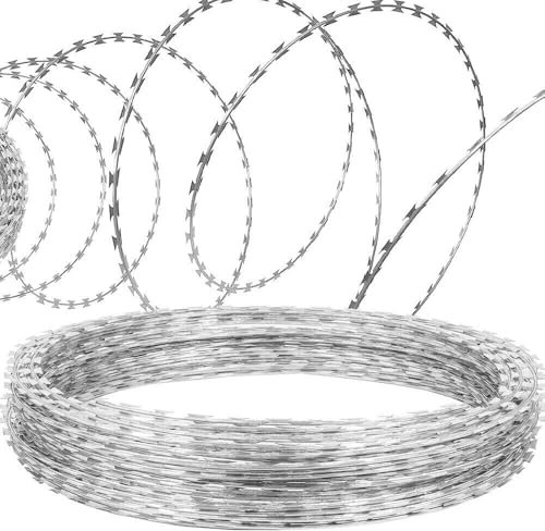 Barbed Wire, 10 m Razor Wire, Easy to Bend Outdoor Garden Security Fence Fencing Anti-Cat Fox Bird Deterrent Spikes