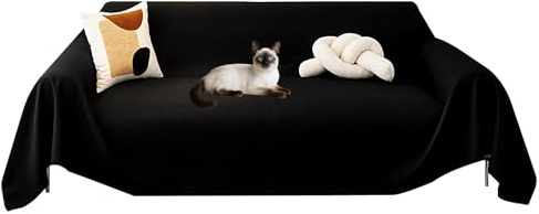 Meicynhoger wasserdichte Sofabezug ohne Armlehnen 260x180 cm,Boho Überwurfdecke 3 Sitzer,Reißfeste Sofa-Decke für Haushalte mit Hunden und Katzen (Schwarz - Wasserabweisend, L)