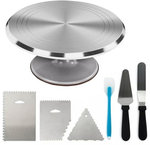 12 Inch Rotating Cake Turntable, 30 cm Aluminium Alloy Revolving Cake Stand for Cake decorating with 6 Tools