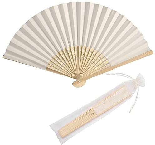 Jrudjsnhhty 50Piece Bamboo Handheld Folded Fan Decorative Paper Fan Wedding Party Favors (Cream)