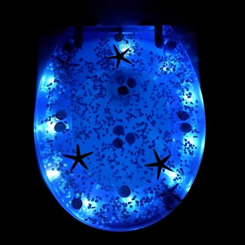 weich geschlossener Toilettensitz, Toilettensitz aus Harz for U/V/O-Toiletten mit oder ohne LED-Licht, 40–47 x 36 cm(Style - With Led Light)