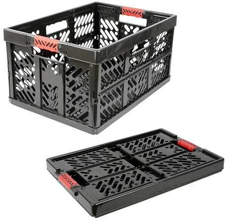 DIVCHI 45L Foldable Crate Plastic Storage Box Basket Collapsible Organizer Bin with Handles Multi-Use Crates for Kitchen Clothes Books & More (Pack Of 1, Black)