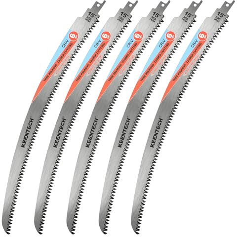 KEENTECH 368mm Arc-Shaped Reciprocating Saw Blades for Wood Cutting & Tree Pruning, Cr-V Steel, 6 TPI Triple-Ground Japanese Teeth for Ultra-Fast Wood Cutting, Fits Most Reciprocating Saws, 5-Pack