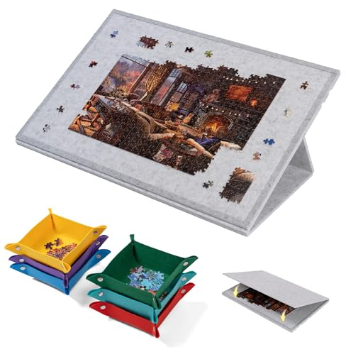 Lavievert 1000 Piece Tilting Puzzle Board with 2-in-1 Stand & Cover, Adjustable Felt Mat Boards with 6 Colored Sorting Trays, Lightweight Portable Jigsaw Puzzle Table with Non-Slip Surface for Adult