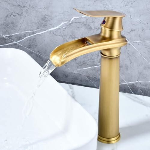 TYMYW Waschtischarmatur Hoch Antik Messing Armatur Aufsatzwaschbecken Wasserfall Einhebel Mischbatterie Einzelloch