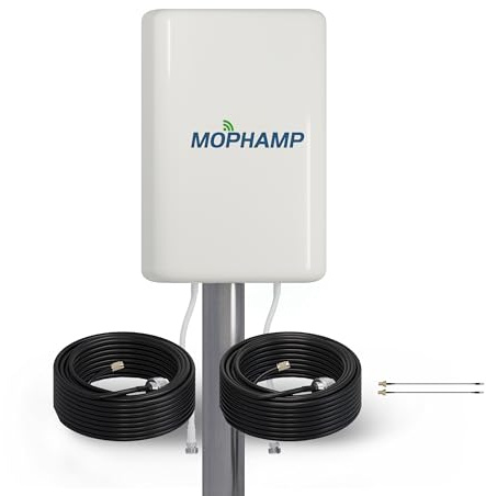 Mophamp 2x2 MIMO 4G LTE 5G Antenne Outdoor Richtantenne Kein Pfosten | 698-2700 | 3300-3800 MHz, Verlustarme Kabel 10 Meter, SMA/TS9, Für Router Modems