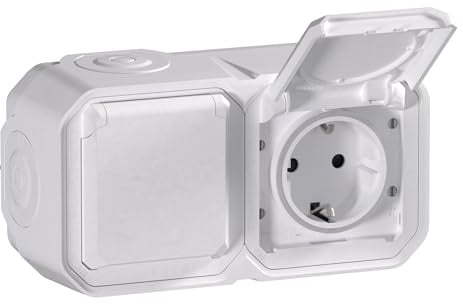Legrand - Enchufe Doble 16A con contacto lateral de tierra - Plexo - Estanco IP55 - Montaje en superficie - Blanco - 069772LE