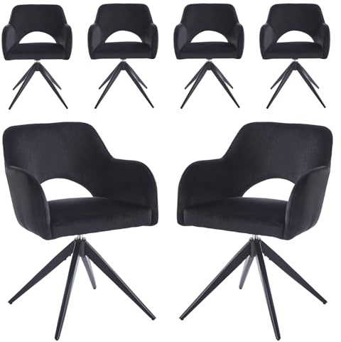 stone princess 6er Set Drehbare Esszimmerstühle mit Armlehne – 360° Samt Polsterstuhl mit Auto-Return Funktion, Gepolstert, Schwarze Metallbeine, für Esszimmer & Küche
