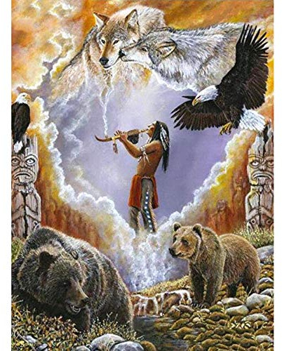 Native American Indians and Wolves,Adult 1000-piece puzzle,Teen Boys and Girls Jigsaw Puzzles,Challenging puzzles for party games kids family friends,26x38cm