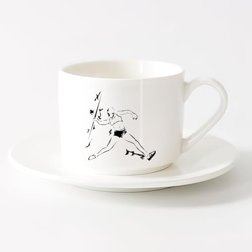 AYUEHBN Coffee Mug Athletics Javelin Throwing Sports Competitions Athlete （6oz/175ml） for Tea, Coffee & Hot Drinks，Sets Tea Cup with Saucers (White)