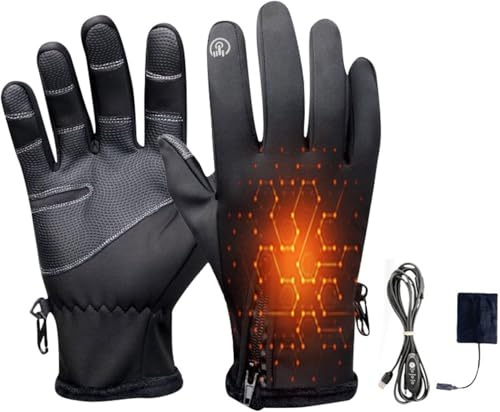 Rubu22a Beheizbare Handschuhe für Damen und Herren,Touchscreen, Dünne Heizhandschuhe für Winter, Wasserdicht & Winddicht, 3 Heizstufen, Ideal für Motorradfahren, Skifahren