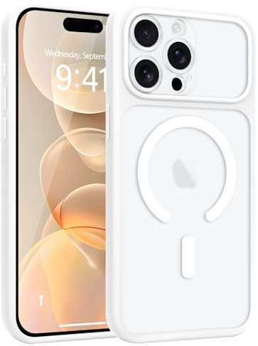 Wirvyuer for iPhone 15 Pro Case Compatible with Magsafe Translucent White | Magnetic Matte Back Skin-feel Silicone Phone Case, Full Camera Protection Anti-scratch Shockproof Cover for Women Man, White