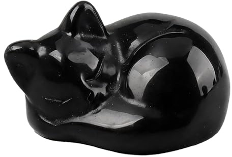 FJDRSIG Black Obsidian Crystal Cat,Sleeping Black Cat Ornament | Sleeping Cats Crystal Figurine Ornament,for Cats Lovers & Women, Home Office Desk Decor, Small Lucky Kitten Decoration