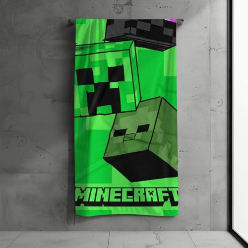 Minecraft Badetuch Creeper Tower 75 x 150 cm 100% Baumwolle Strandlaken Strandtuch Handtuch Badelaken Saunatuch, Baden, schnell trocknend, Strand (Grün-Schwarz)