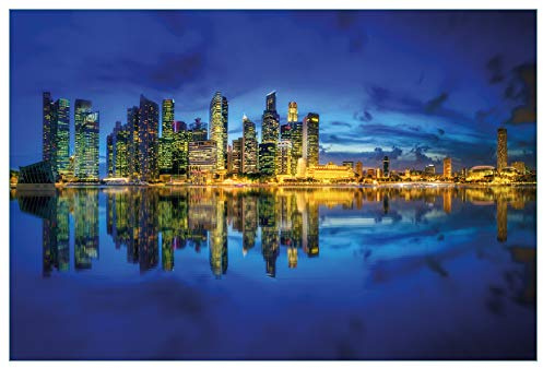 Wallario Küchenrückwand selbstklebend 90 x 60 cm, Motiv: Skyline von Singapur in der Abenddämmerung | Spritzschutz abwischbar & pflegeleicht