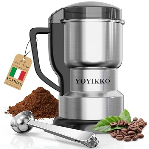 Macina Caffe' Elettrico 400W, Macina Caffè Multifunzione，Lame e Contenitore in Acciaio Inox，Macinacaffè Per caffè, spezie e altri alimenti (argento)