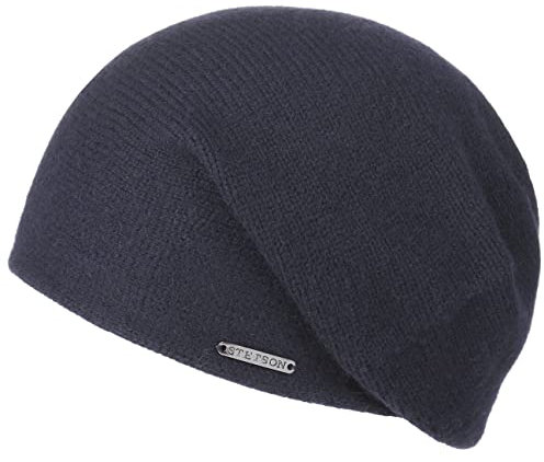 Stetson Shirley Kaschmir Strickmütze - Unifarbene Mütze aus Kaschmirwolle - Oversize-Baske für Damen und Herren - Luxuriöse Wintermütze - Herbst/Winter blau One Size
