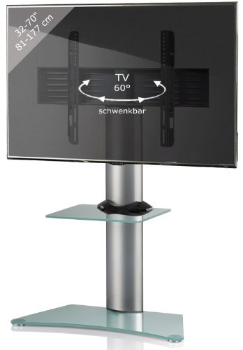 VCM TV Standfuß mit Zwischenboden | Alu Fernseh Ständer| ESG-Sicherheitsglas | Maße ca. H. 111 x B. 80 x T 40 cm - Zental Mattglas