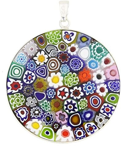 Glassofvenice „Multicolor“ Millefiori-Glas-Anhänger aus Muranoglas in Silber-Einfassung, 3,6 cm Durchmesser