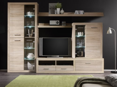 Stella Trading Can Can 5 Wohnwand, Anbauwand, Holzdekor, Sonoma, (B/H/T) 284 x 195 x 45 cm