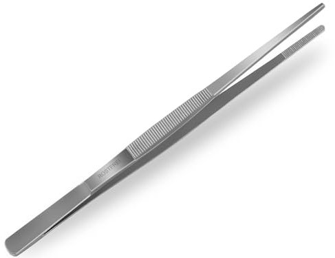 InstrumenteNRW Grillpinzette 30 cm Innenzahnung Rostfreier Edelstahl Silber Modern