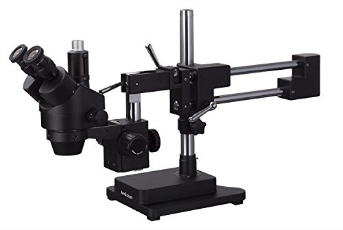 AmScope SM-4T-B Trinokulares Stereo-Zoom-Mikroskop mit Schwarzem Doppelarm-Ausleger, 7X-45X, Schwarz