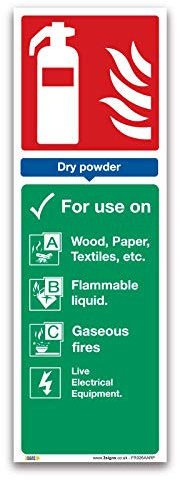 Cartello di istruzioni per l'estintore in polvere secca, 300 x 100 mm, in plastica rigida da 1 mm, cartello antincendio