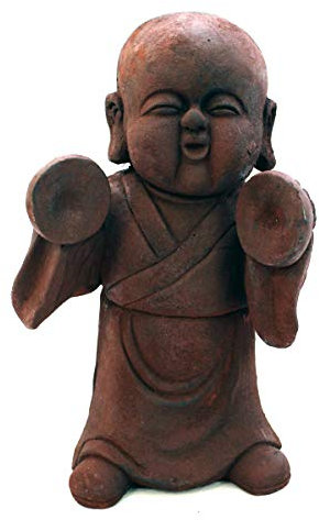 Gall&Zick Mönch Figur, Mönchfigur, Buddha Statue mit Instrument, 43cm Höhe, Dekofigur, Polyresin, Dekoration für Haus, Wohnung und Garten (Cymbals)