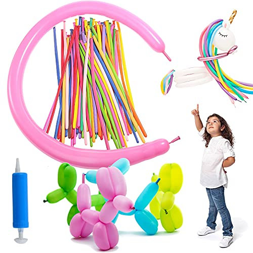 Balloome Balloon Modeling Kit, Latex Twisting Balloons Animal Long Magic Balloon with pump for Animal Shape Party, Clowns, Wedding Decoration Party Supplies(100 Pack)