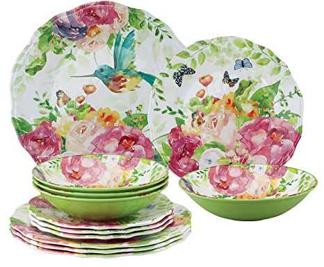 Gourmet Art Geschirr, Melamin Geschirr Dinnerware S/12 Rosengarten