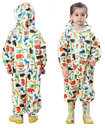 FILOWA Imperméables à Capuche Unisexe Enfants Imperméables Combinaison de Pluie Poncho Veste Respirant Manches Longues Manteaux Imperméables Rain Pantalon Dinosaure Jaune Fille Garçon 3-5 ans
