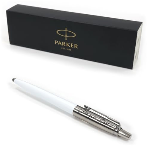 Personalisierter Parker Jotter Kugelschreiber Stift + Geschenkbox | Schaffen Sie ein ganz einzigartiges Geschenk | Lasergravur - Weiß