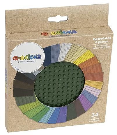 Q-Bricks 4 STK. Bauplatten | 20x20 Noppenanzahl | 16 * 16 cm | Kompatibel mit Meisten Marken | Moosgrün 484
