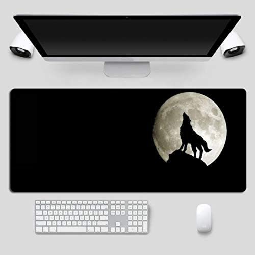 GermYan Grand Tapis de Souris de Jeu Cool Noir Pleine Lune Loup Tapis de Souris XL Bord de Verrouillage antidérapant Tapis de Bureau pour Ordinateur Portable 400 * 900 * 3Mm