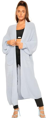 Janisramone Frauen Chunky Gestrickt Maxi Strickjacke Damen Übergroß Ballon Ärmel Warm Lange Jumper Sweater